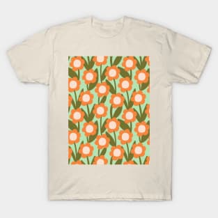 Minimal daisy flower pattern in green and orange T-Shirt